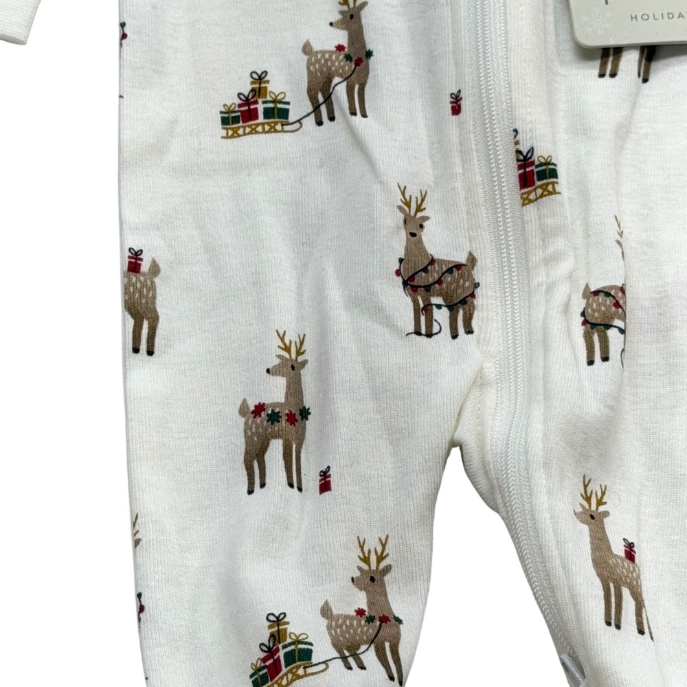 Petit Lem Holiday Reindeer 2-Way Zip Footed Sleeper Unisex 3M Off White - Picture 4 of 12